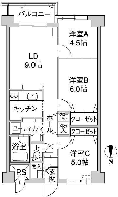 ル・ノール南郷街(3LDK/5階)の間取り写真