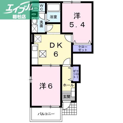 プロメナーデ(2DK/1階)の間取り写真