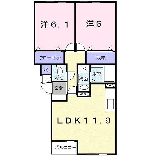ジェルメ日乃出町(2LDK/1階)の間取り写真
