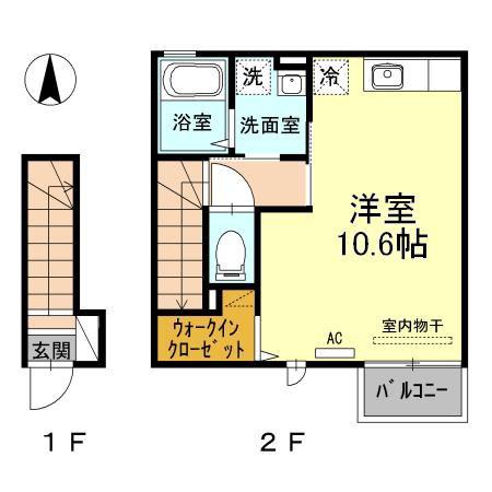 フロース(ワンルーム/2階)の間取り写真