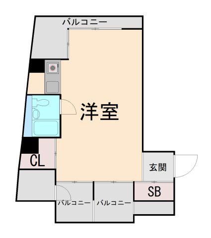 坂口ポートハイツ(ワンルーム/4階)の間取り写真