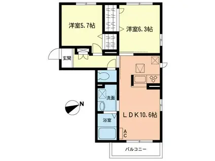 RIVER WIND II(2LDK/1階)の間取り写真