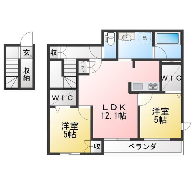 GURANDER SOPHIA I(2LDK/2階)の間取り写真