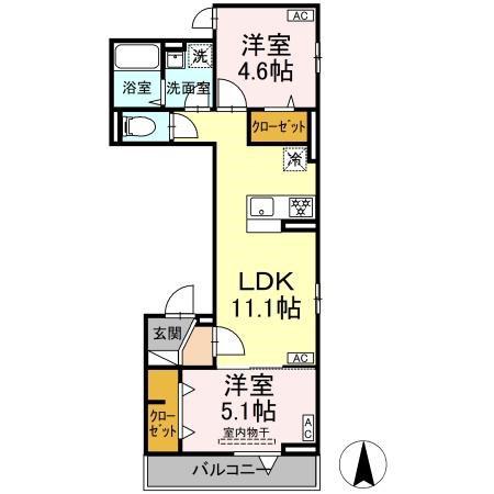 グラナーデ扇I D(2LDK/2階)の間取り写真