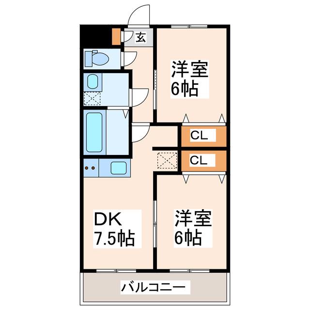 アーバンファイブ小山(2DK/3階)の間取り写真