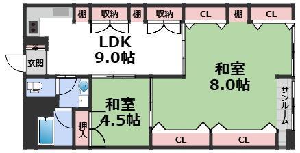 烏ヶ辻コーポ(2LDK/7階)の間取り写真