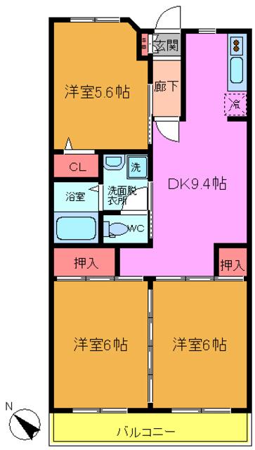 グレースビル(3DK/2階)の間取り写真
