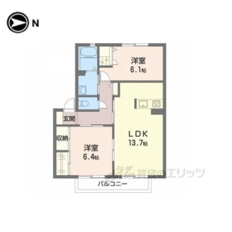 サンハイツ旭 A(2LDK/1階)の間取り写真