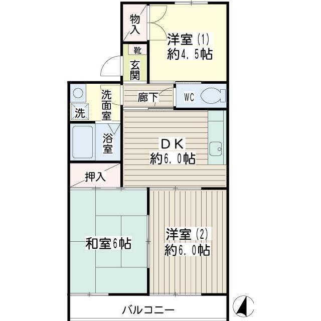 グリーンヒルズ(3DK/2階)の間取り写真