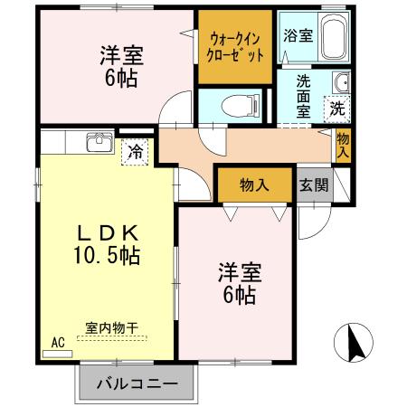 サンセール連島B棟(2LDK/2階)の間取り写真