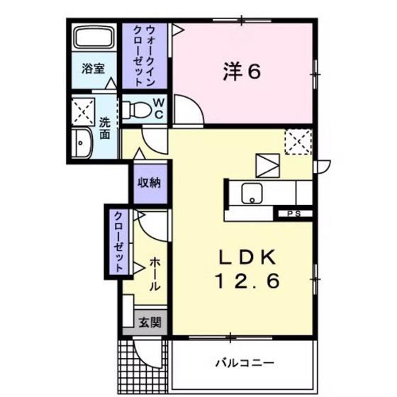 ソレイユコートC(1LDK/1階)の間取り写真