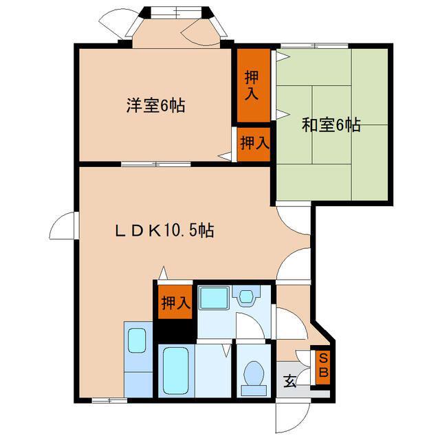 ウエスト ラビィ(2LDK/1階)の間取り写真