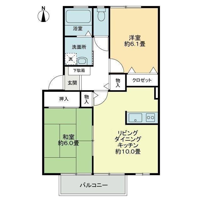 フォブール紅陽 A(2LDK/1階)の間取り写真