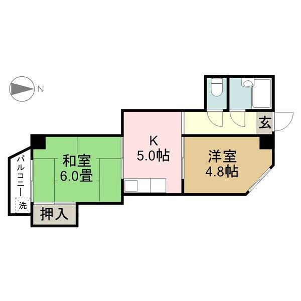 ブランシュ東海通(2K/4階)の間取り写真