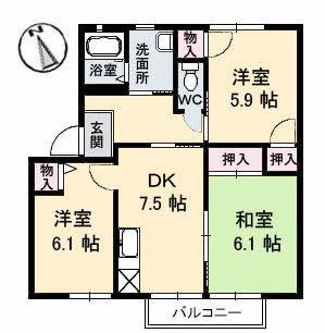 マーガレットハウエル31A棟(3DK/2階)の間取り写真