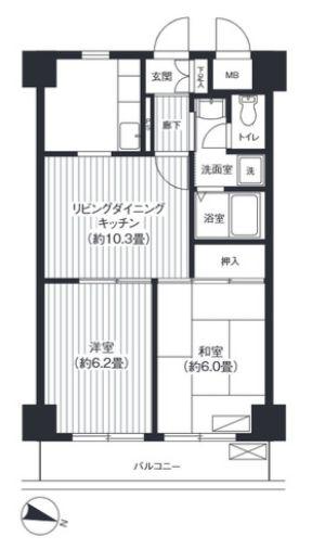 スカイフォーラム小岩(2LDK/10階)の間取り写真