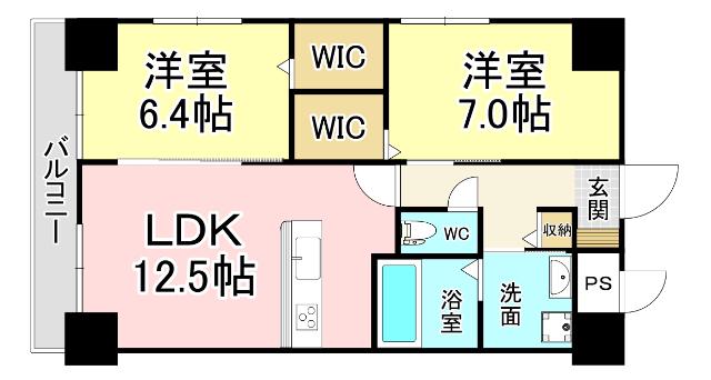 GRAND CHARIOT三萩野 (2LDK/2階)の間取り写真