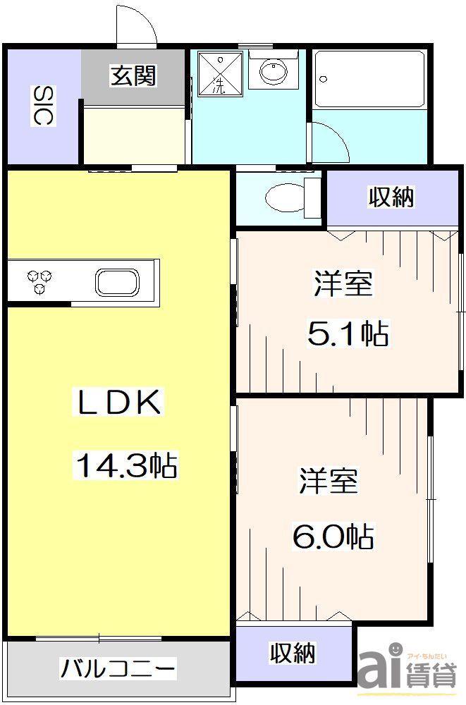 VIEW新小平(2LDK/2階)の間取り写真