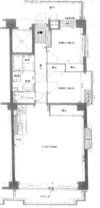 芦屋ニューコーポI番館(2LDK/3階)の間取り写真