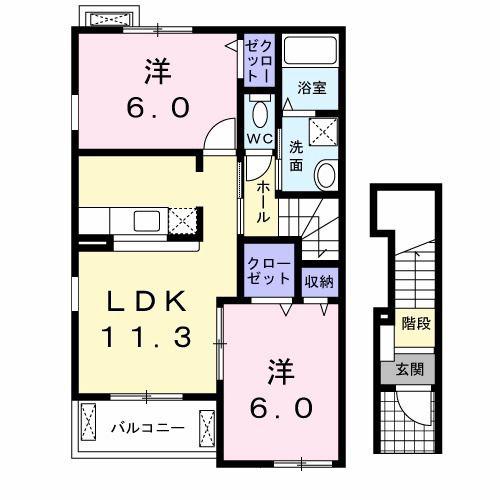 グレースガーデン B(2LDK/2階)の間取り写真