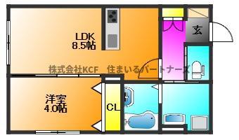 リノアネラ合川(1LDK/1階)の間取り写真