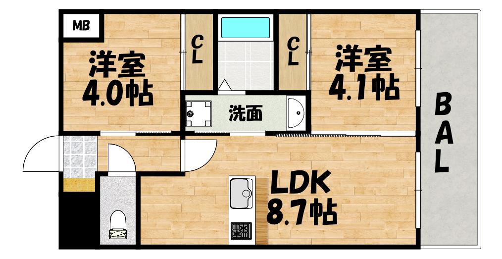 パラゴン勝山通(2LDK/7階)の間取り写真