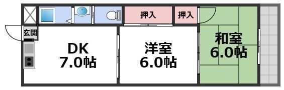 西林マンション(2DK/2階)の間取り写真