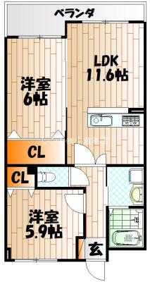 メディアパークIIIコクラ(2LDK/5階)の間取り写真