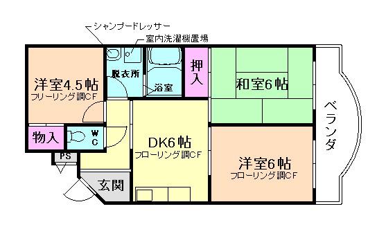 キャピタルハウスIII番館(3DK/2階)の間取り写真