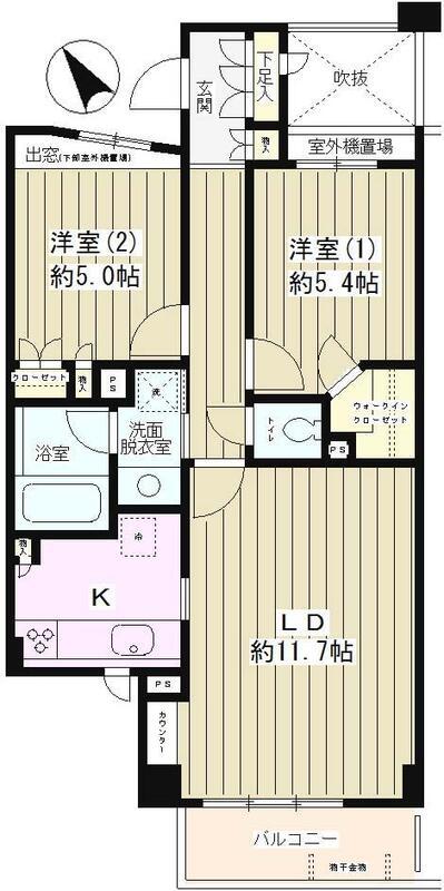 ピュアステージ千歳船橋(2LDK/2階)の間取り写真