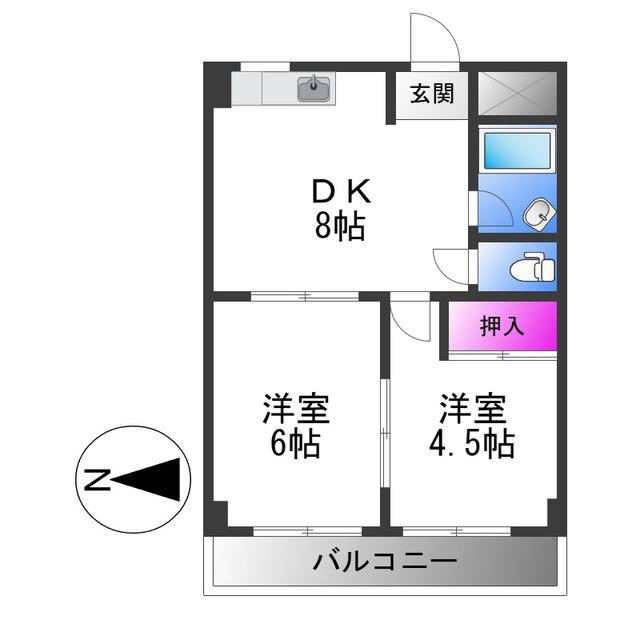ハーベスト(2DK/3階)の間取り写真