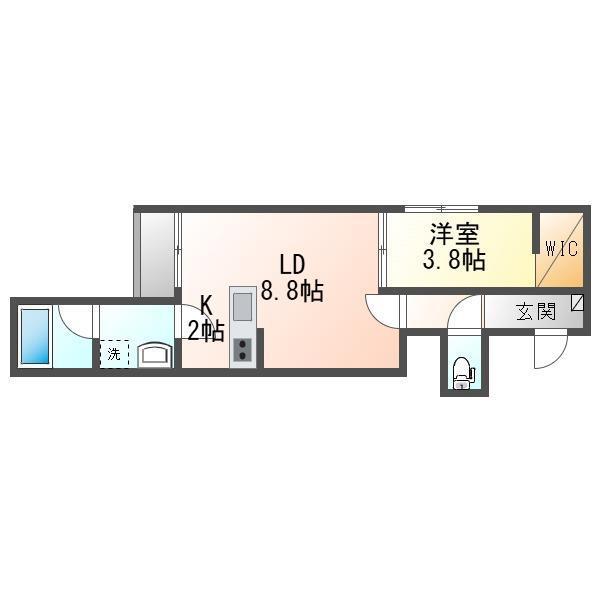 ラフィネ東大畑通(1LDK/1階)の間取り写真