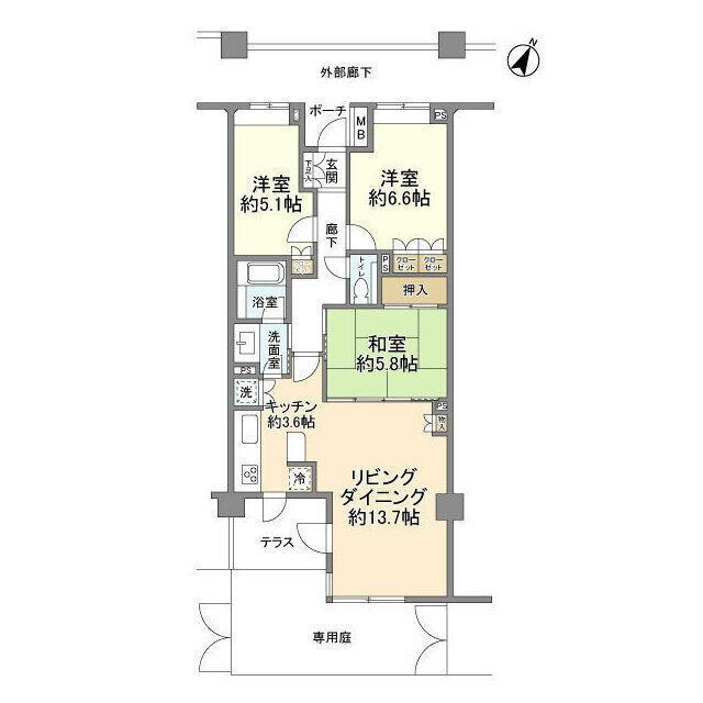 東急ドエル・アルス横浜野毛坂(3LDK/2階)の間取り写真