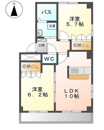 ハッピーライフ(2LDK/1階)の間取り写真