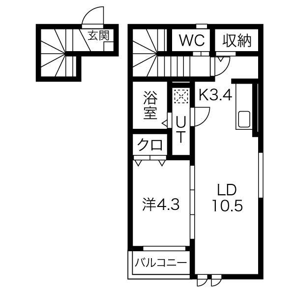 VALLEE DE LOURS(1LDK/2階)の間取り写真