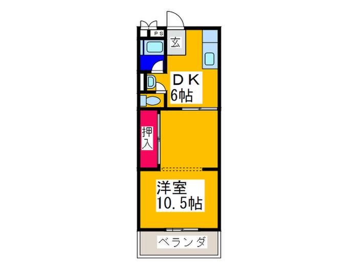 サンハイムA棟(1DK/2階)の間取り写真