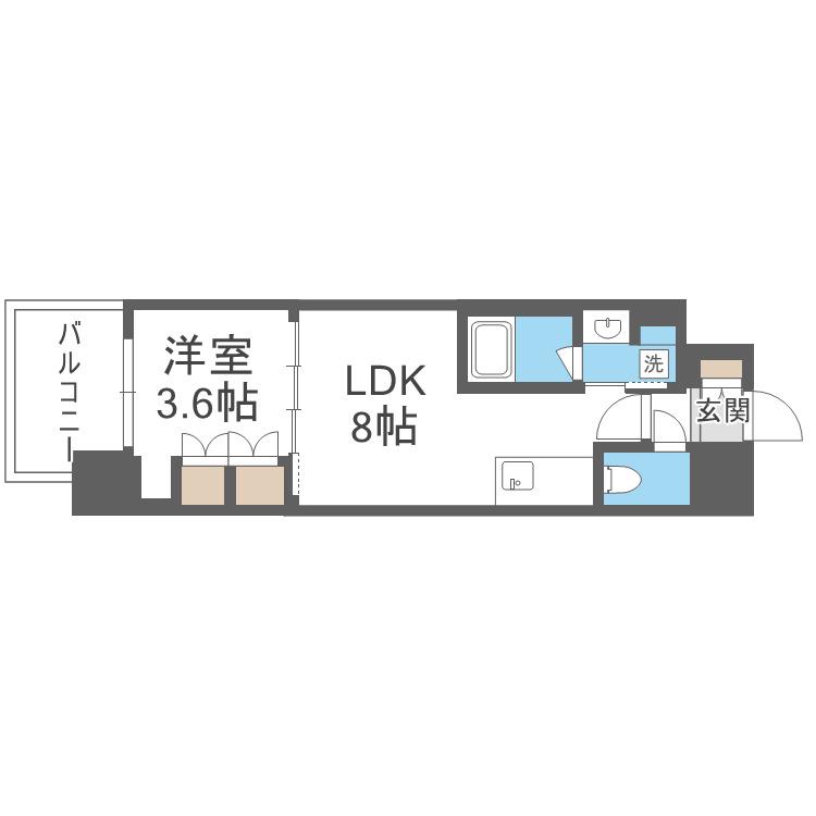 ソルレヴェンテ北堀江Q(1LDK/13階)の間取り写真