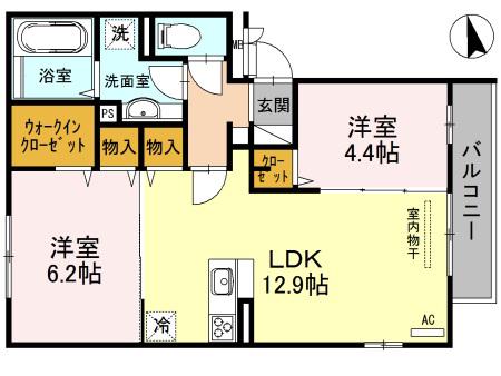 グランツ遠里小野(2LDK/2階)の間取り写真