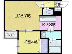 ミルクリーク(1LDK/1階)の間取り写真