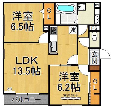 D-ROOM立花(2LDK/3階)の間取り写真