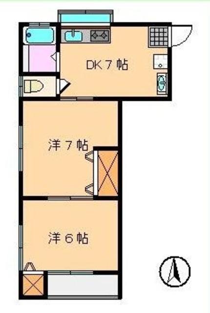 コーポカシワ(2DK/2階)の間取り写真