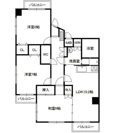八乙女148ビル(3LDK/4階)の間取り写真