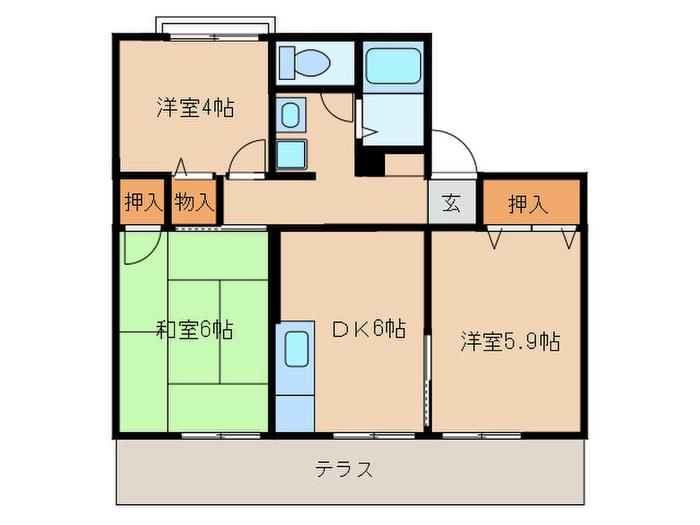 リヴェルテI(3DK/1階)の間取り写真