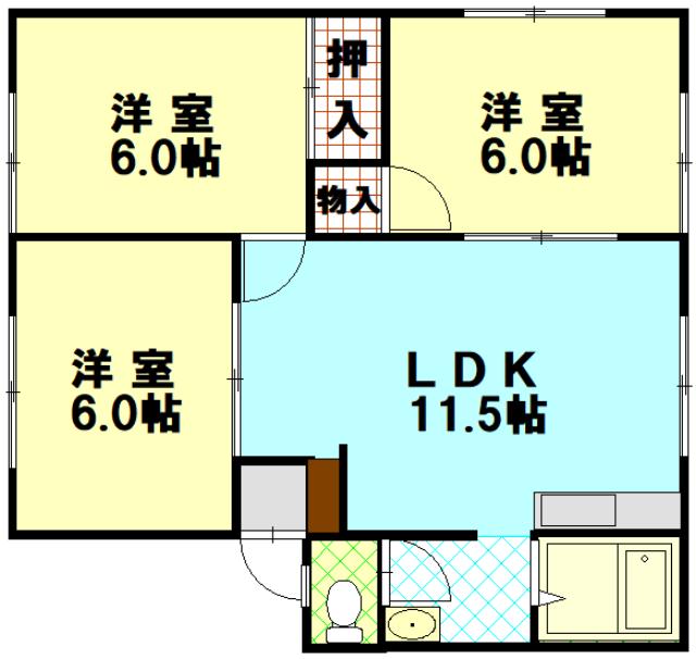 レント厚南(3LDK/2階)の間取り写真
