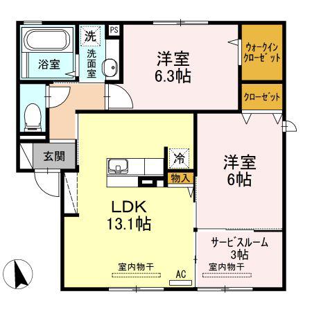 クレアシャイン大和(2SLDK/2階)の間取り写真