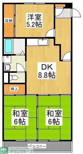 サンハイツ二上(3DK/3階)の間取り写真