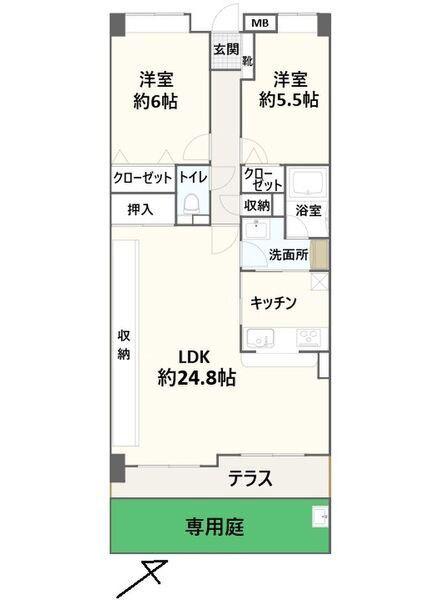 野村ステイツ小牧(2LDK/1階)の間取り写真