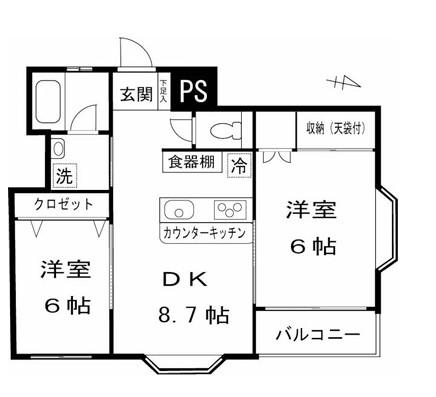 プレジールK(2DK/2階)の間取り写真