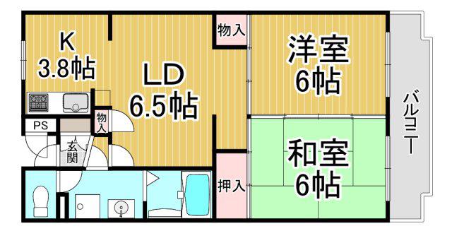エスペランサ藤井(2LDK/3階)の間取り写真