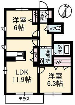 シャイン(2LDK/1階)の間取り写真
